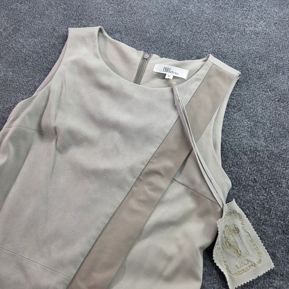 My Tribe Dresses & Skirts - My Tribe Dress Genuine Leather Panel Sleeveless Shift Taupe Beige Size M Wom NEW